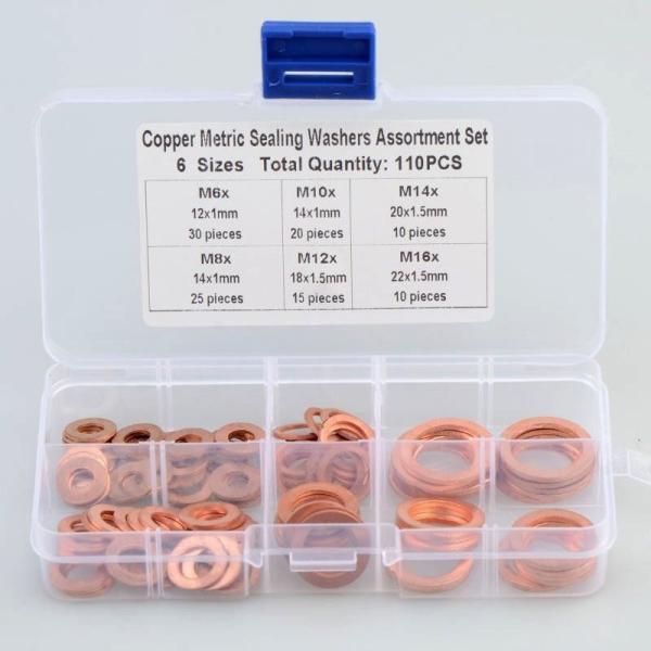 Quality Copper Metric Sealing Washers Assortment Set 6 sizes 110 pcs cooper washer kit for sale