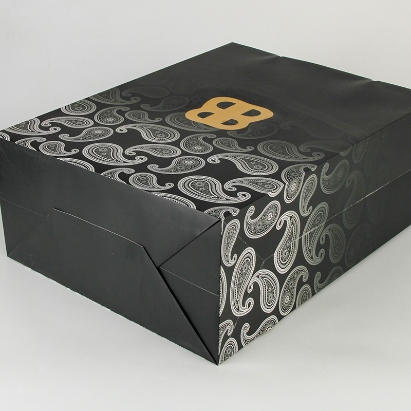Paperboard Black Custom Paper Shopping Bag With Soft Handle