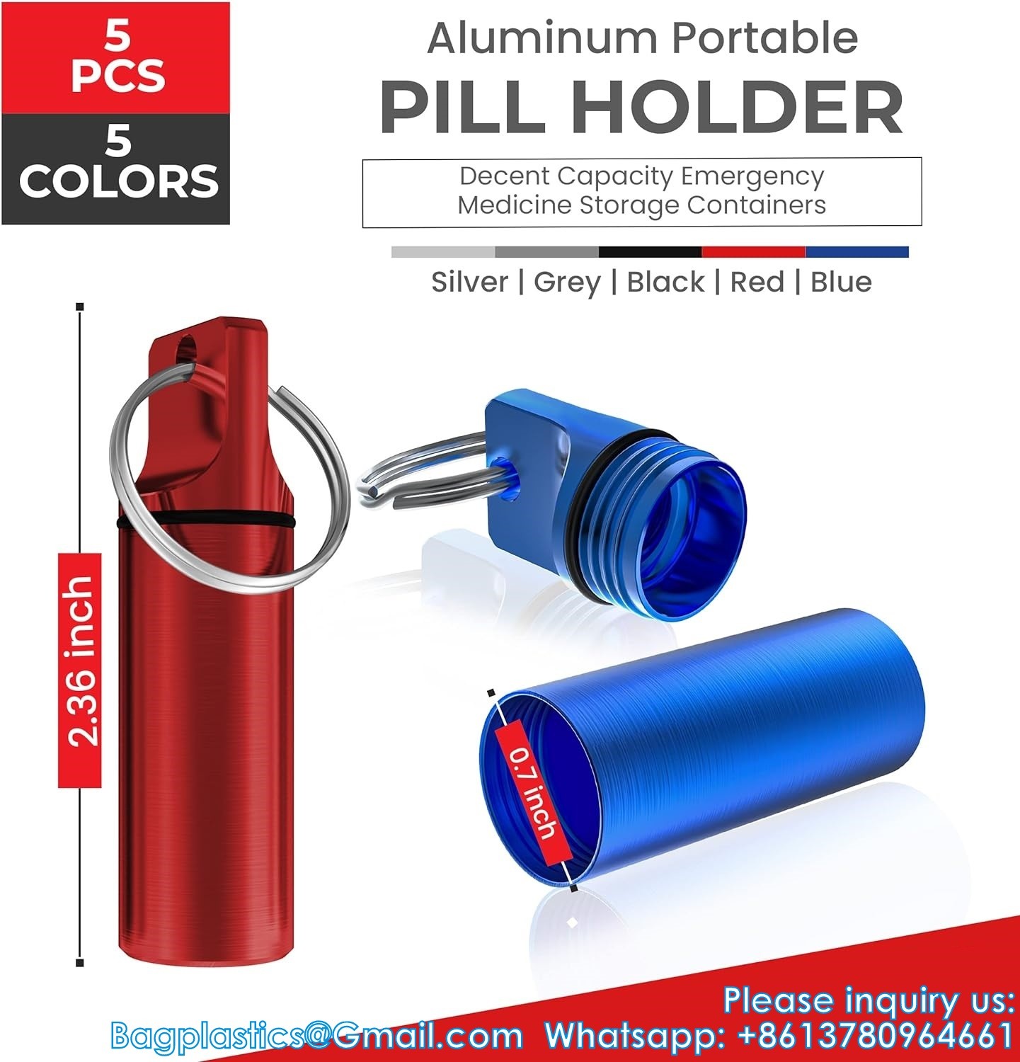 Aluminum Metal Pill Box Case Organizer With Keychain - Outdoor Medicine Bottle Key Ring Small First Aid Drug Holder
