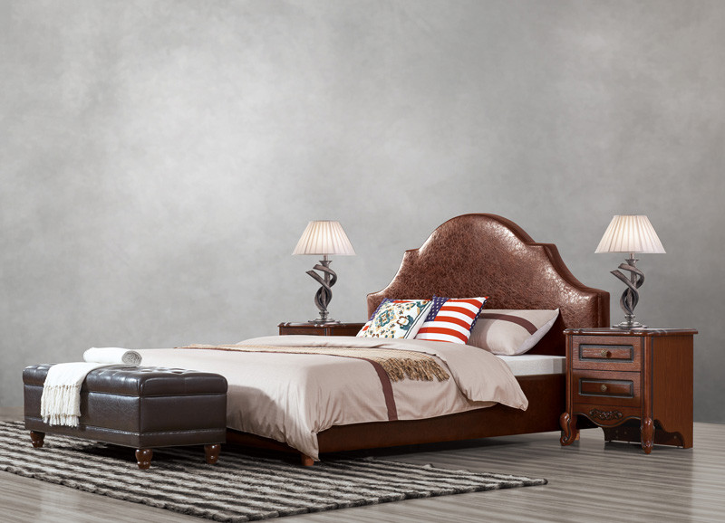 American design Good quality Gery Fabric Upholstered Headboard Queen Bed Leisure Furniture for Apartment Bedroom set