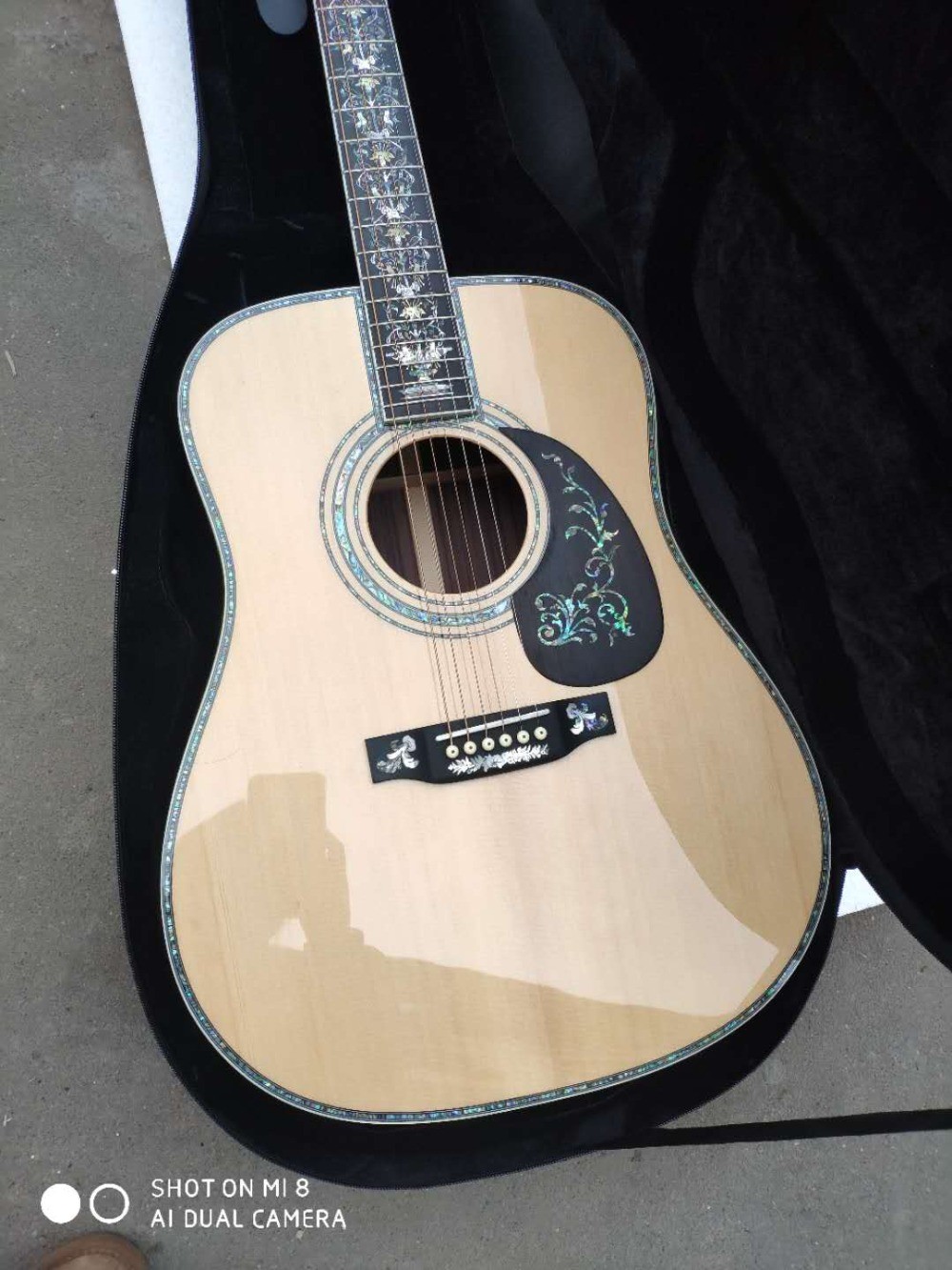 Handcraft deluxe abalone inlay binding solid spruce top cocobolo back sides D45l acoustic guitar