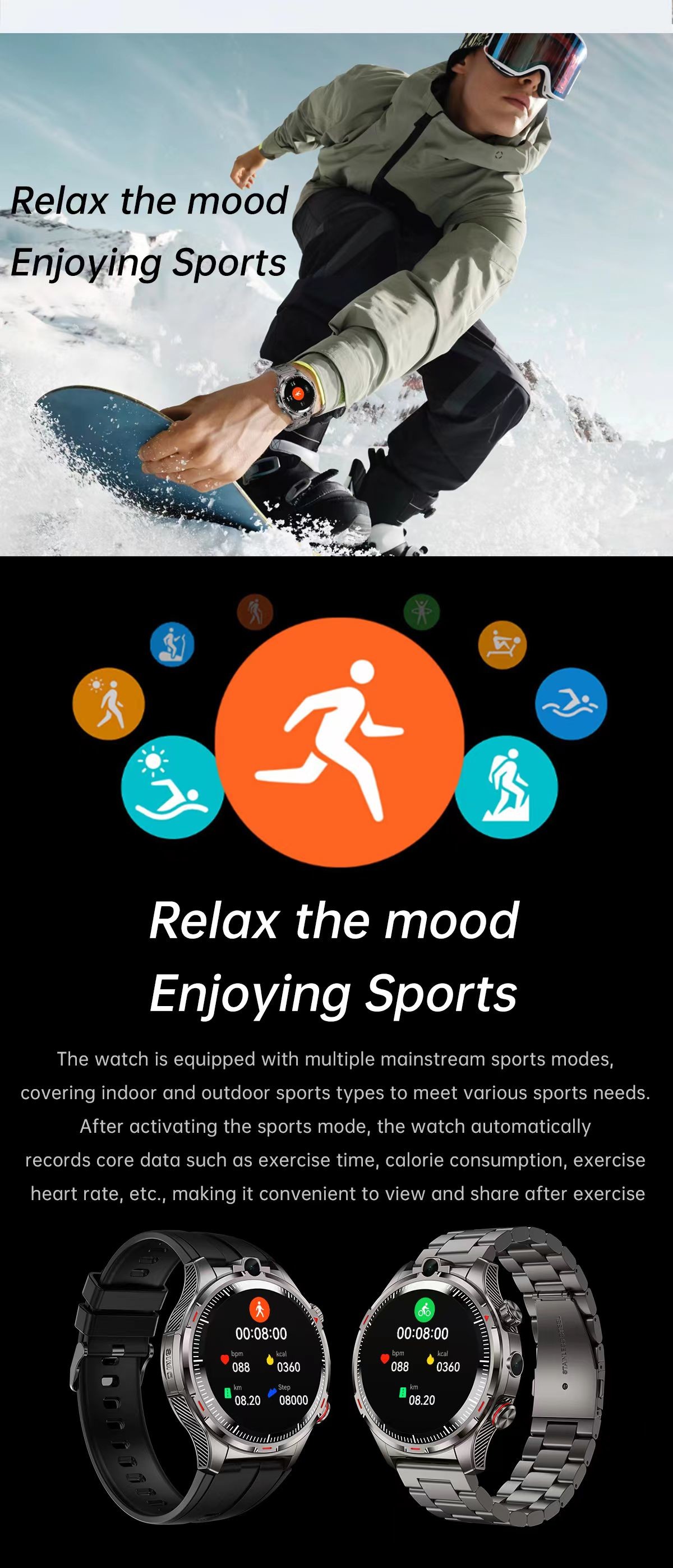 AMOLED Screen Smart Watch LW12 4G Dual Camera Smart Watch With WIFI
