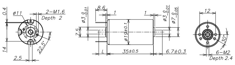 High Speed 12v Brushed Dc Motor 19mm Length 13100 Rpm For Commutator