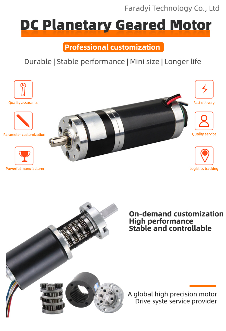 Faradyi Hot Selling 63Mm 12V 24V 36V 48V Brush Planetary Gearbox Dc Gear Motor