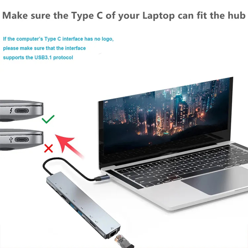 Versatile 8-In-1 USB Type C Hub Multiport Adapter for Multi-Tasking and Data Transfer