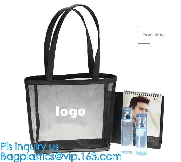Fashionable Beach Bag Outdoor Tote Bag Black Mesh Handbags, Customized women beach bag, ladies mesh beach bags handbag