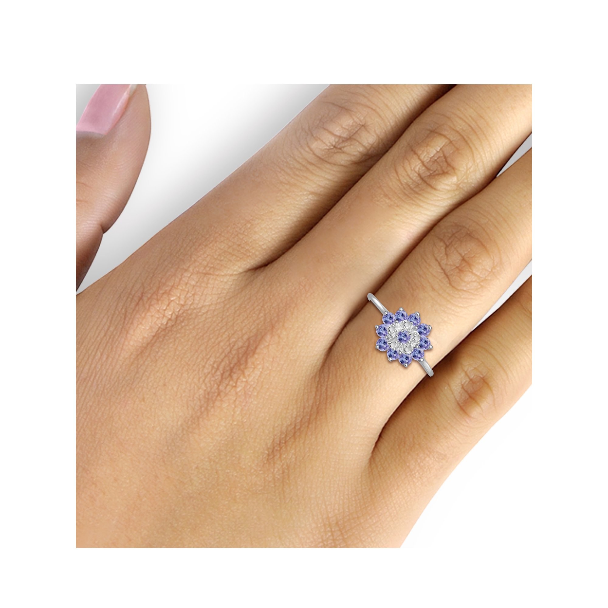 Branch Flower Design Jewelers Club Tanzanite Ring Sterling Silver Ring Jewelry with White CZ Accent