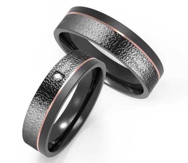 Premium bark pattern with matte stainless steel IP rose gold set zircon couple