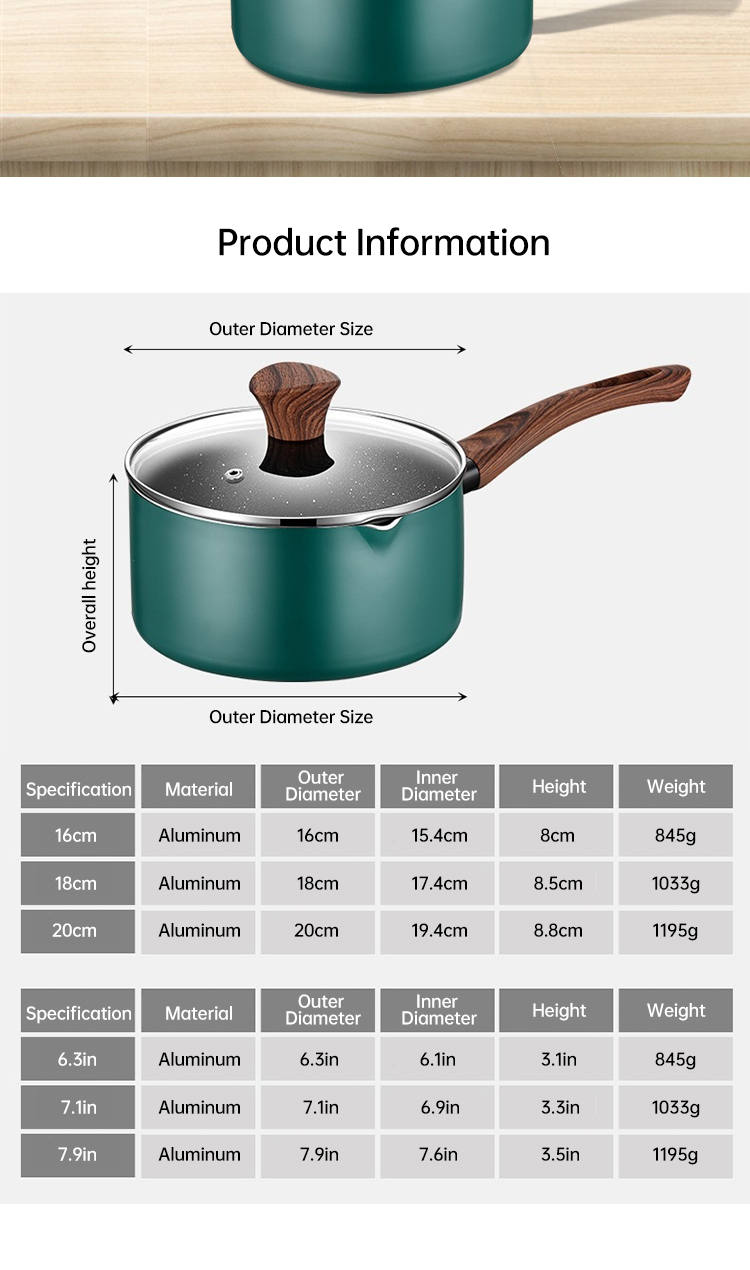 Small Kitchen Sauce Pans With Wooden Handle Non Stick 16 / 18 / 20cm