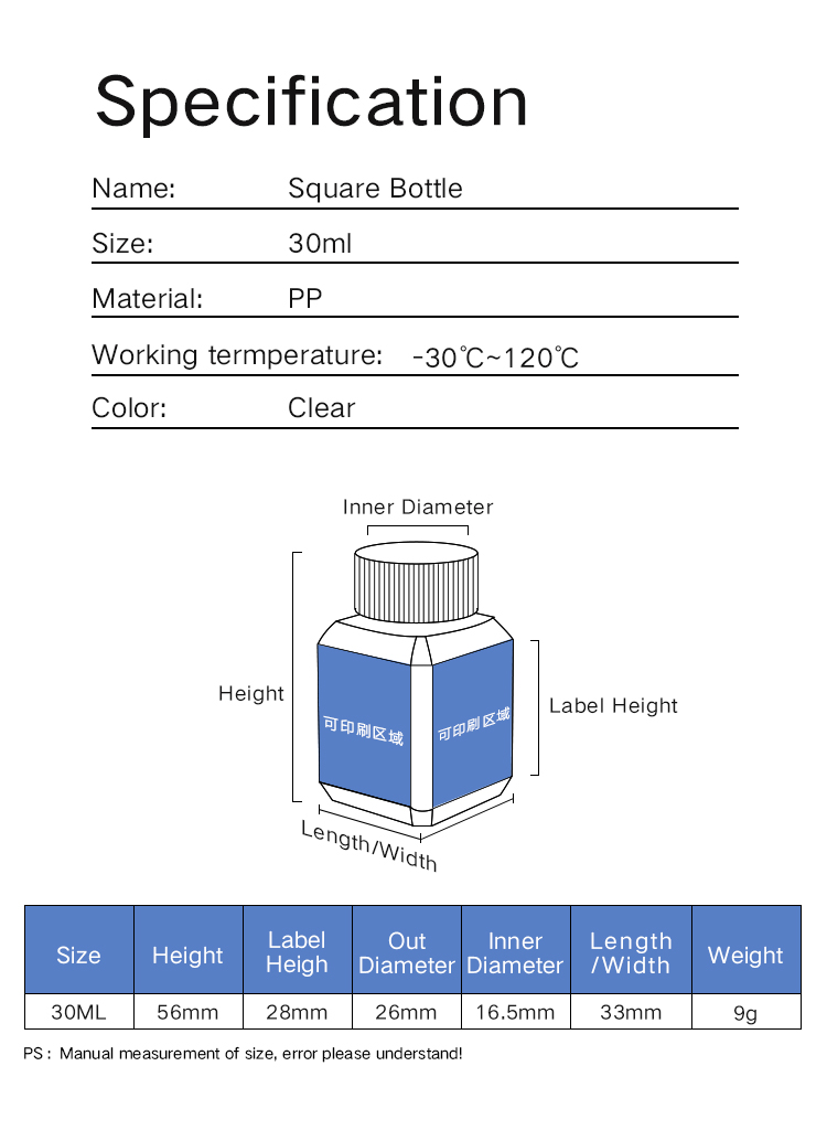 Transparent Chemical Narrow Mouth Reagent Bottle Container Food Grade 20ml-500ml