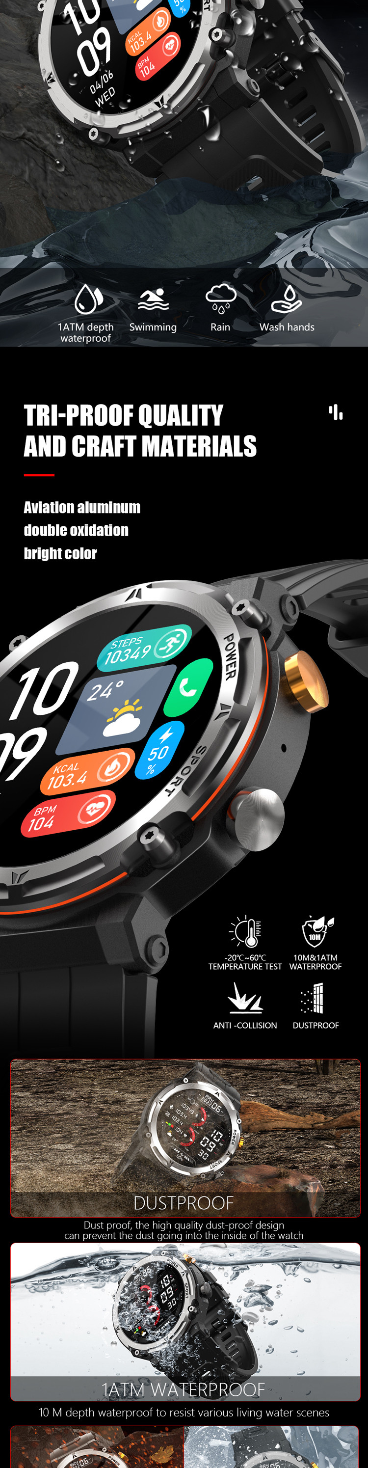 1.32" AMOLED Touchscreen, Make/Answer Calls, Heart Rate Monitor, Fitness Tracker, IP68 Waterproof