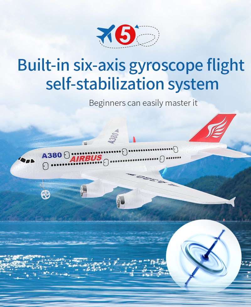 A380 747 2.5 RC Airplane 2.4G Fixed Wing Plane 6 Gyro Kids Radio Aircraft Long Flight Time with 3.7V/500mAh Lipo Battery