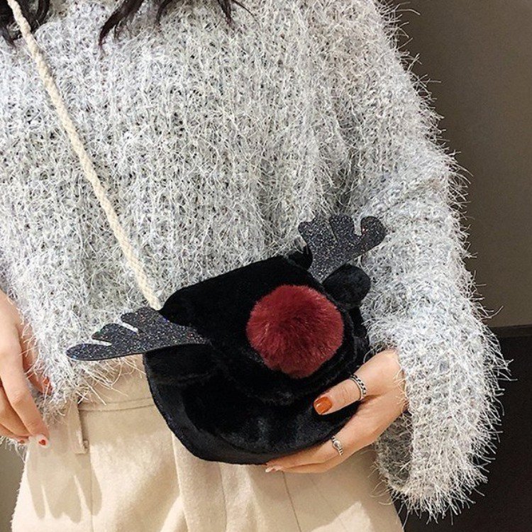 2022 new Luxury Winter Fluffy Reindeer antler handbag cute Plush Christmas Shoulder bag small gift bag for kids
