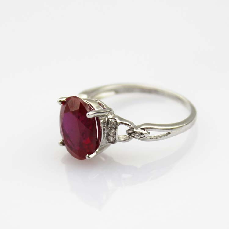 White Gold Plated 925 Silver Jewelry 8mmx10mm Oval Red Cubic Zircon Ring(R77)