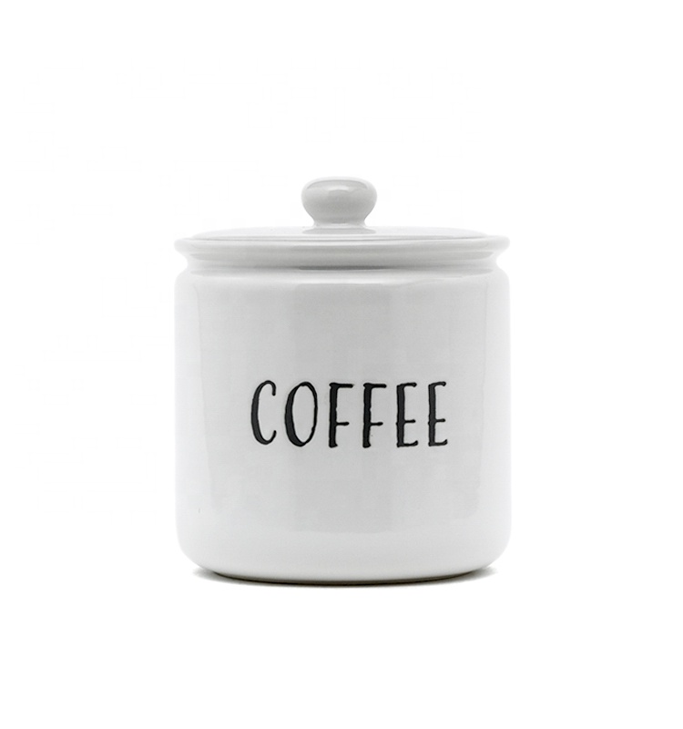 Airtight Household White Creative Stoneware Kitchen Coffee Sugar Flour Round Ceramic Canister With Lid
