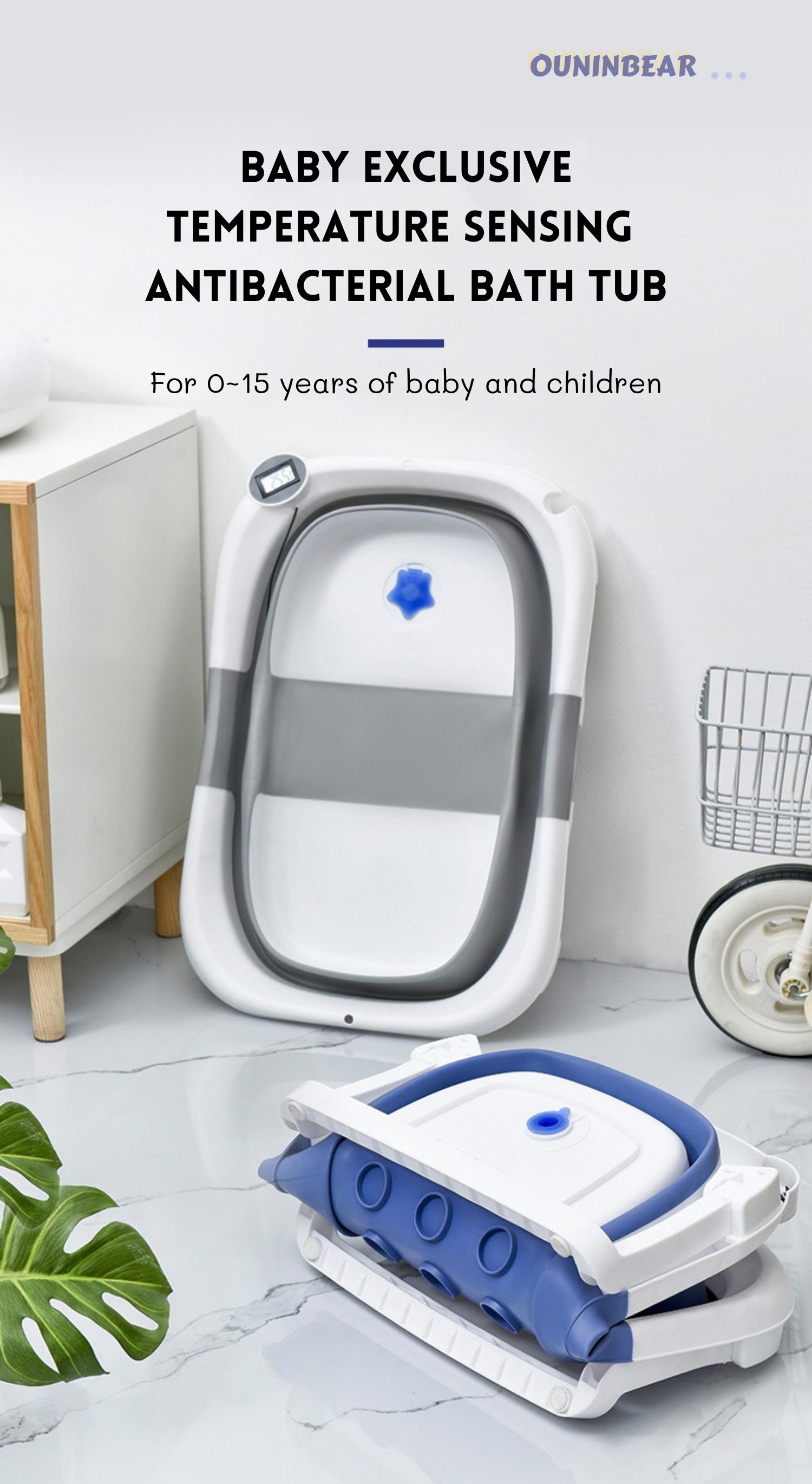 Anti Mold Newborn Baby Bathtub Set Collapsible Bath Tubs 60.5*43*20.5cm