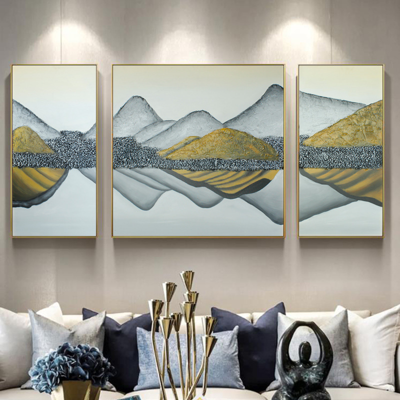 Modern Triptych Wall Decor Hand Painted Oil Painting on Textured Canvas in Colorful Landscape Design