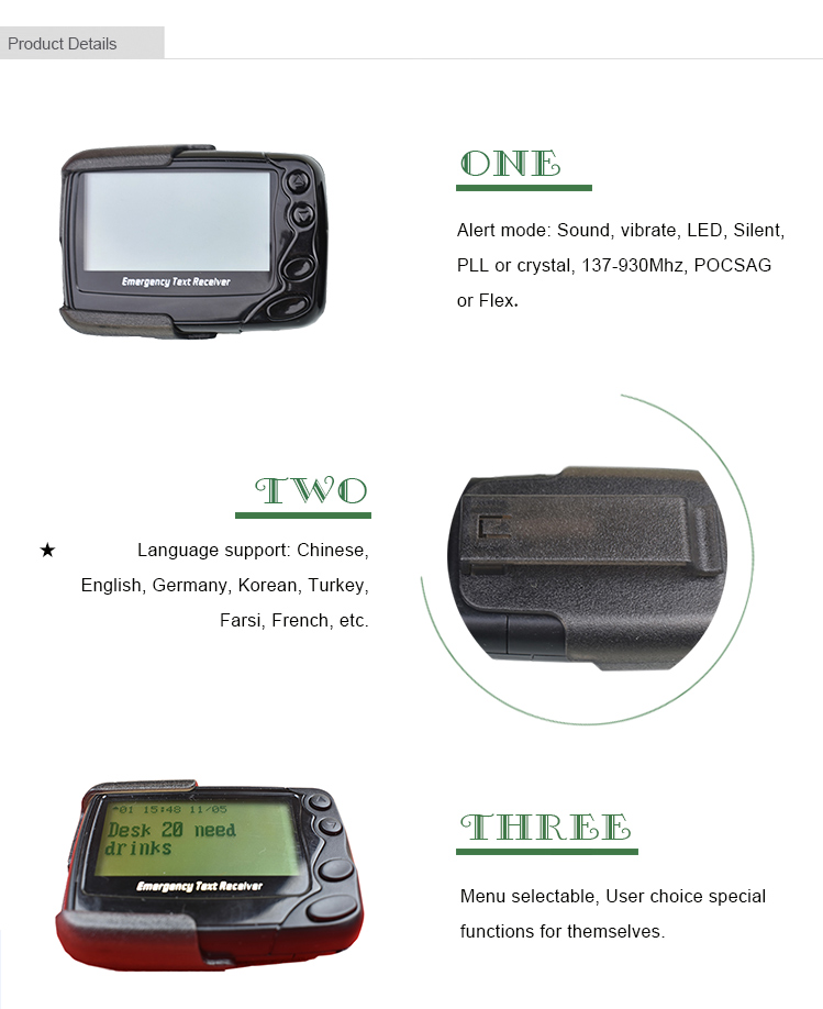 POCSAG program multifunction wireless beeper 4 lines alpha-numeric pager emergency text receiver