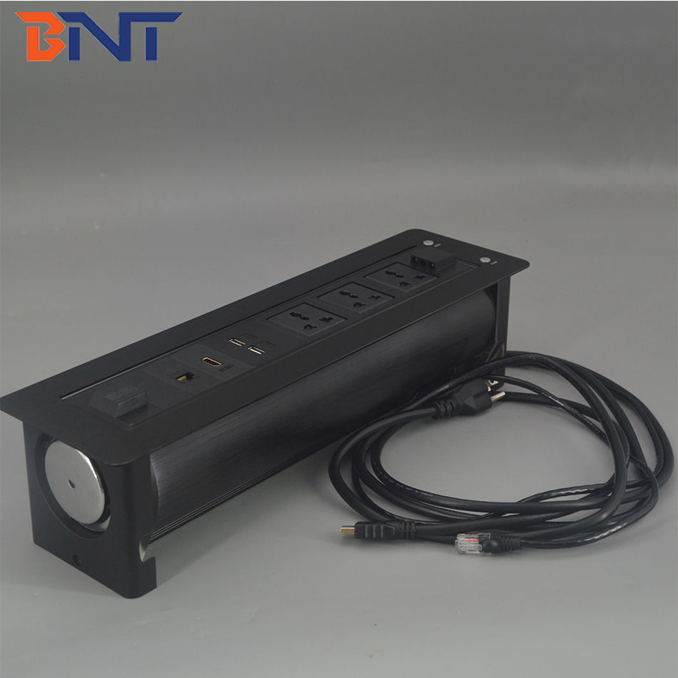 Smart motorized rotate hidden tabletop power socket with usb port