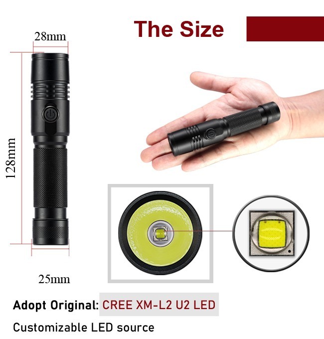 Small USB Rechargeable Flashlight , 1200 Lumen Portable Rechargeable Torch Light