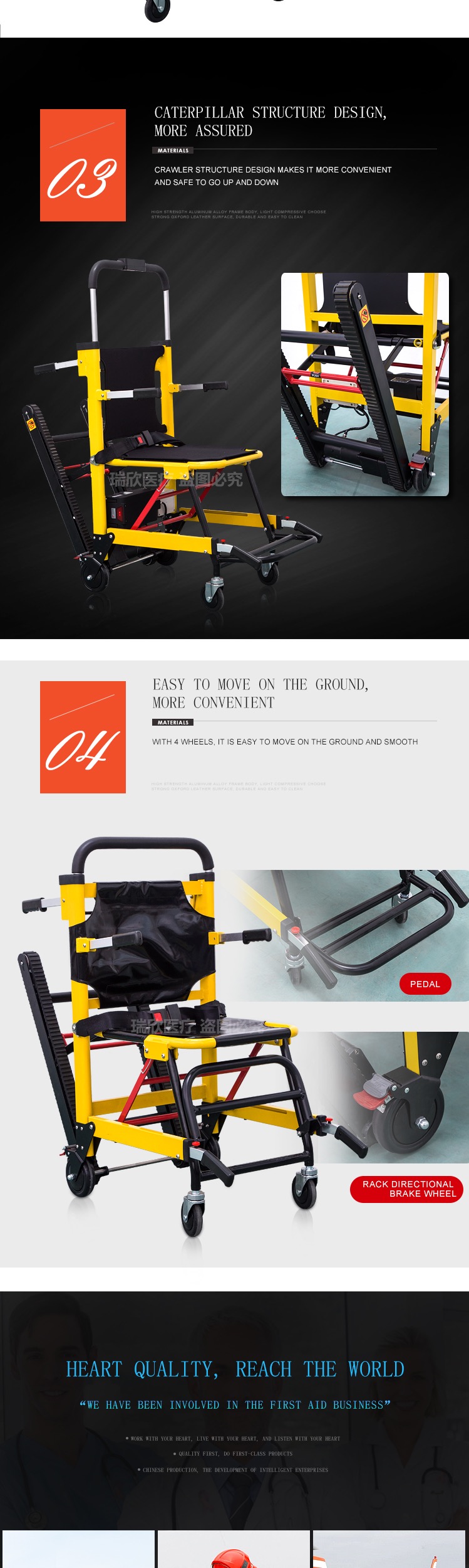 Class I Instrument Classification Electric Stair Chair Climbing Vehicle with Castors