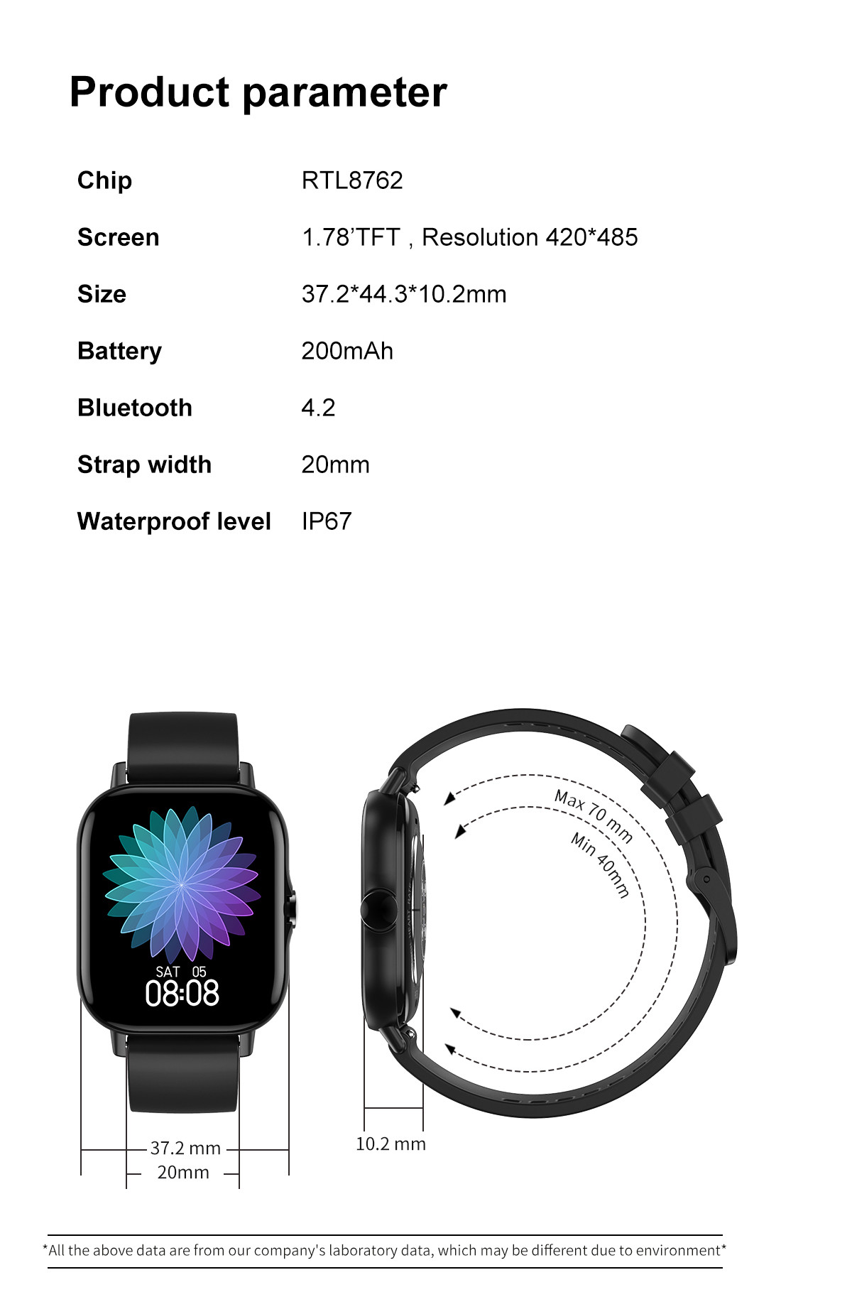 Dt94 Gts 2 Smart Watch Men Bluetooth Call 1.78 Screen Fitness Tracker Blood Pressure Ecg Sport Women Smartwatch
