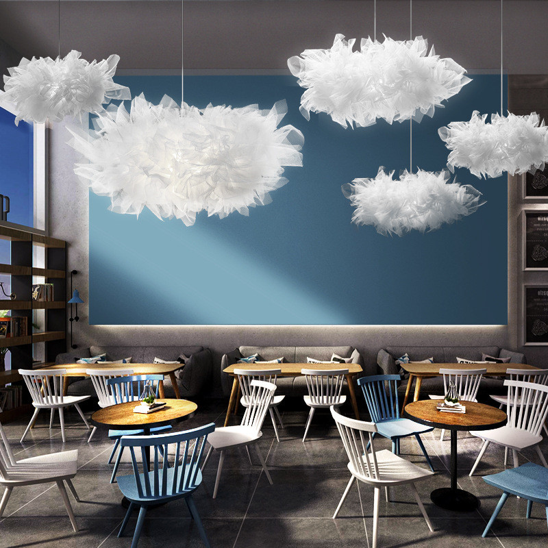 Modern Nordic Creative White Yarn LED Chandelier Simple White Cloud Pendant Light For Bedroom
