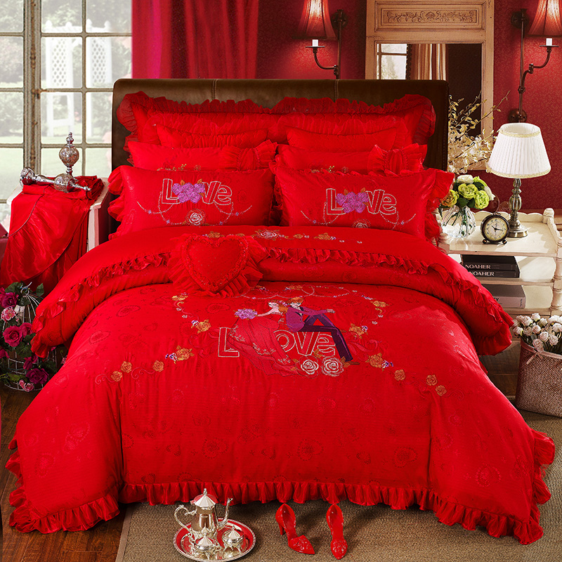 Bedding Set Luxury Wedding 100% Cotton 200TC Bed Sheet Quilt Bedding Anti-Pull Set