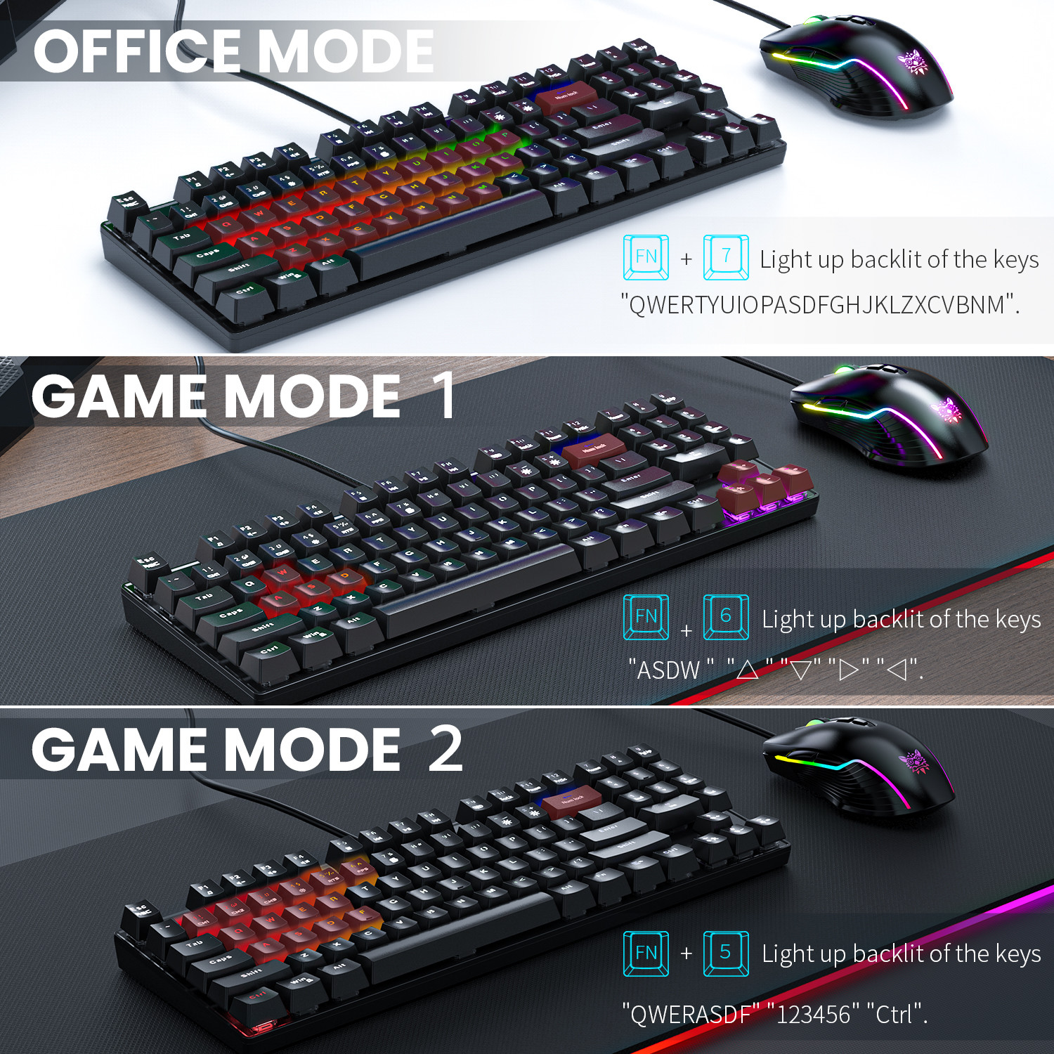 Onikuma Wholesale LED Light Computer PC Gaming Kit Set Optical Gaming Keyboard and Mouse Combo