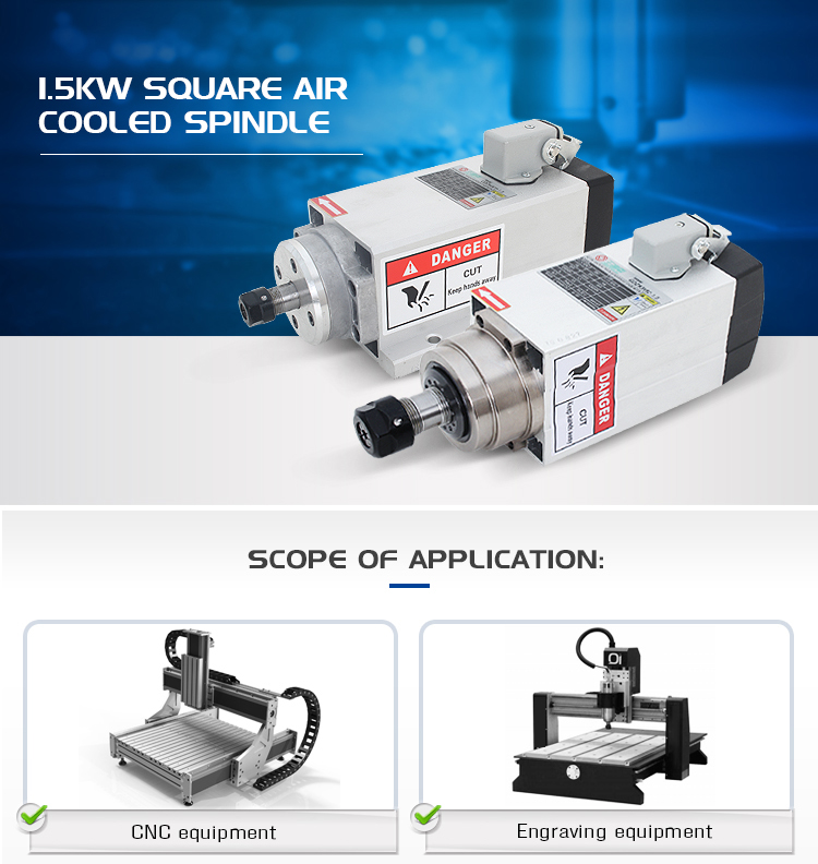 80*73 Square Spindle Motor for CNC Router Inverter Drive Fan Cooling 1.5KW GDZ80*73-1.5