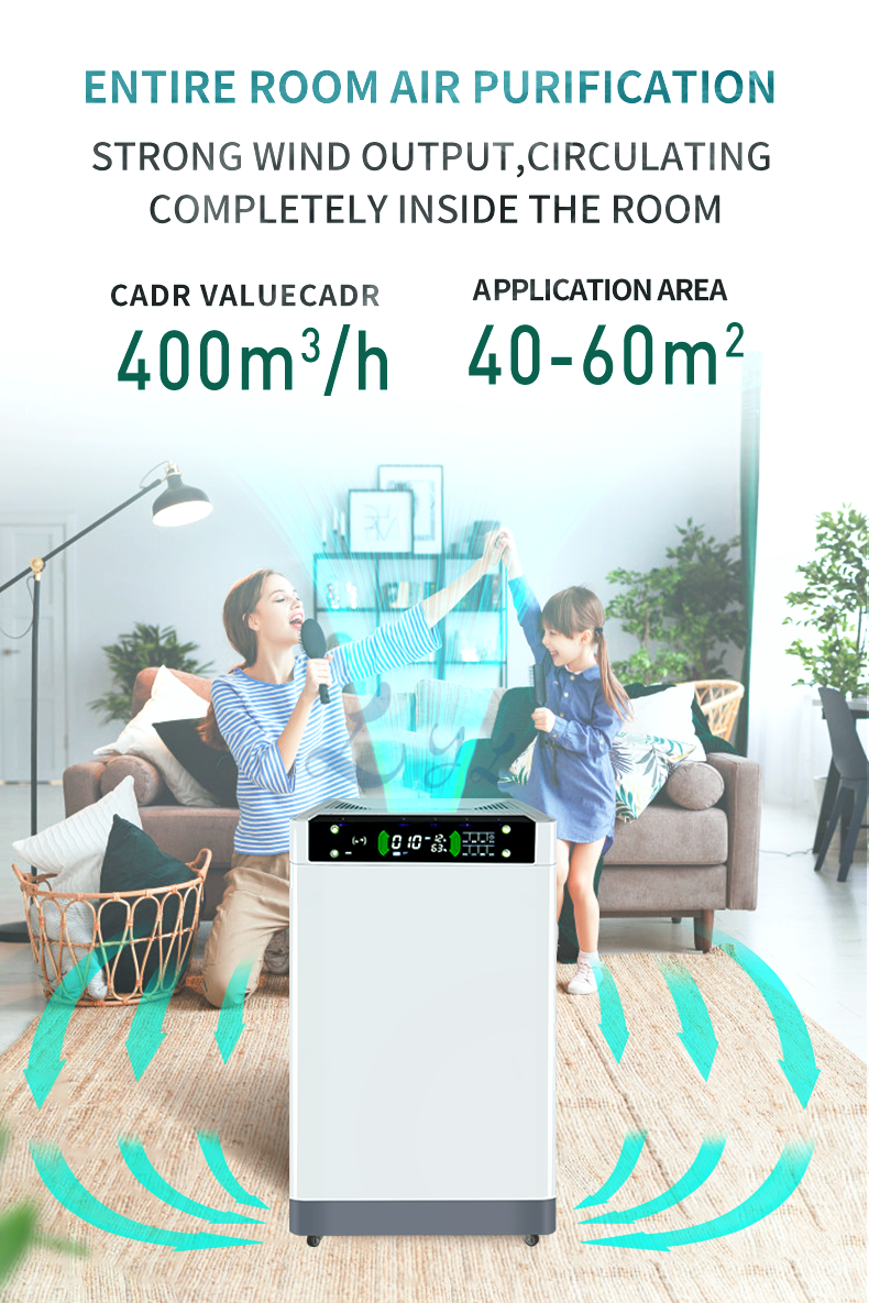 Wifi Control Negative Ion Quiet Home Air Purifier 400m3/H