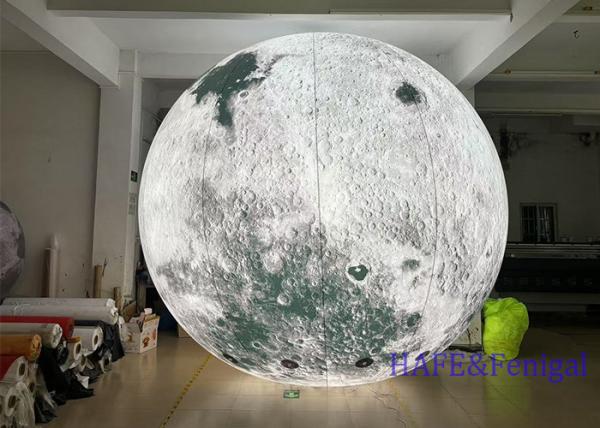 Inflatable Gray Moon Planet With LED Lights Hung For Event Festival Atmosphere