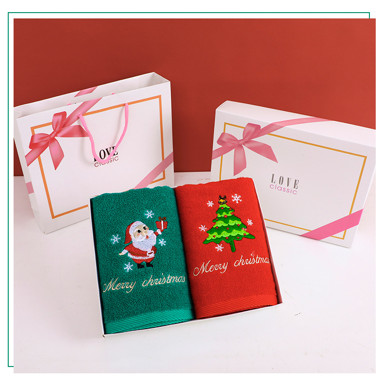 Christmas Embroidered Hand Towel Set 100% Cotton Bath Towels in Gift Box for Everyone