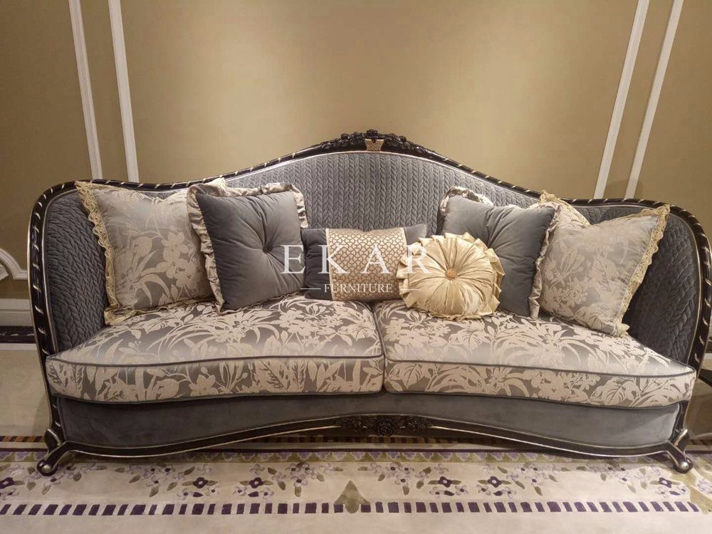 Carving Frame Royal Furniture Set Couch Wood And Fabric Sofa