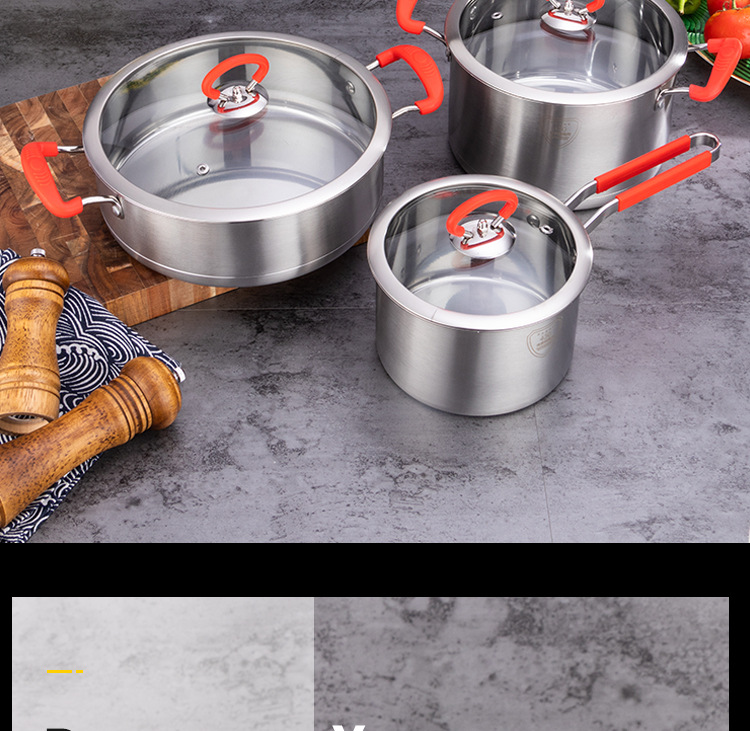 New Arrival Kitchen Cooking Pot Set Stainless Steel Soup Pot Set Cooking Cookware Set