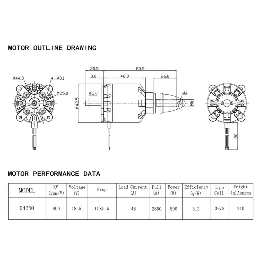 D4250 800KV Brushless DC Motors for RC FPV Fixed Wing Drone Airplane