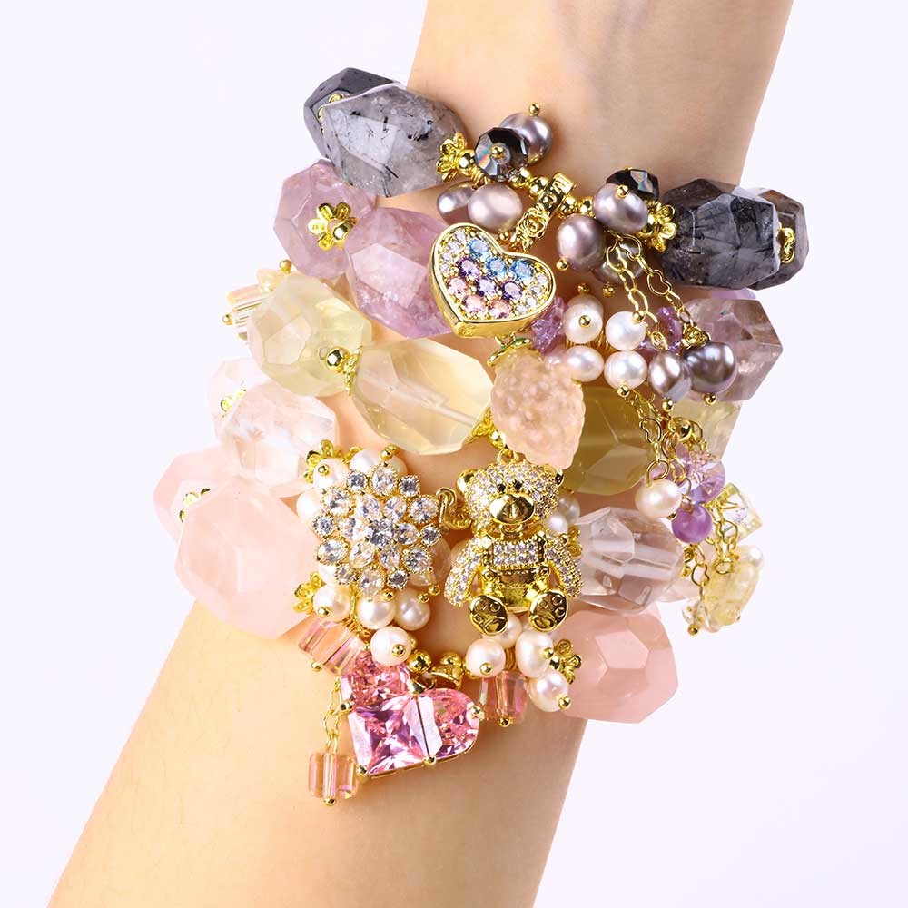 Handmade Gemstone Bracelet Adjustable Charms Rose Quartz Bracelet Natural Stone Pearl Jewelry For Party Daily Wearing