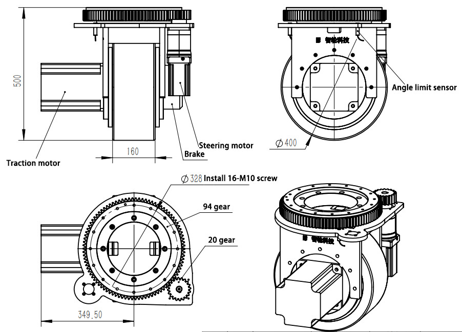Load 5000kg Planetary Reduction Heavy Duty Robot Wheels Motor Drive Wheel For AGV