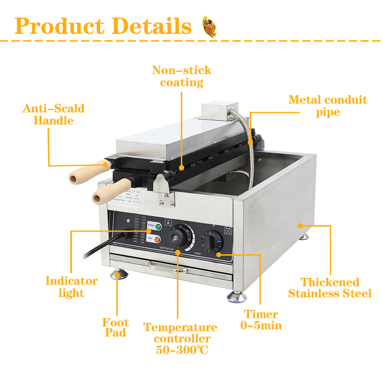 Food Beverage Electric Taiyaki Maker Non-stick Stainless Steel Open Mouth Waffle Machine