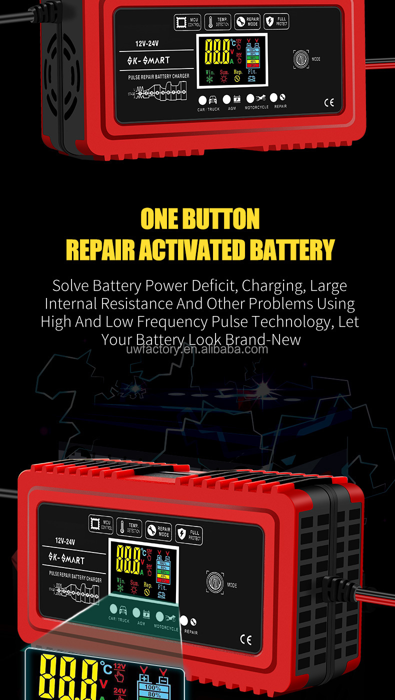 Power Supply Adapter for Intelligent Automatic Motorcycle 12V12A 24V6A Pulse Repair Lead Acid Battery Charger