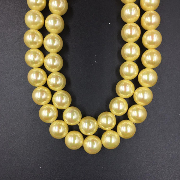Wholesale High Quality 14mm Golden Round Shap Shell Pearl Strand 16 inches