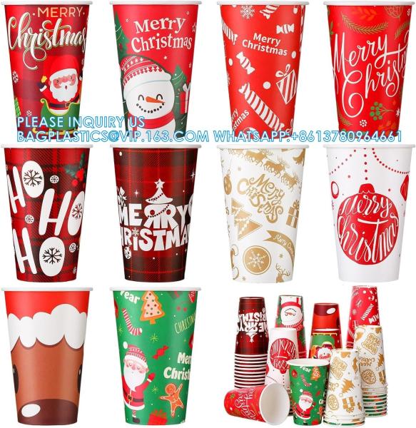 Christmas Paper Coffee Cups With Sleeves Lids 12 Oz Xmas Disposable Party Cup