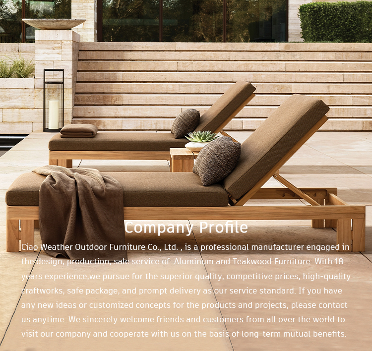 Waterproof Cushion Wood Sun Lounger for Hotel Outdoor Furniture in Garden Courtyard