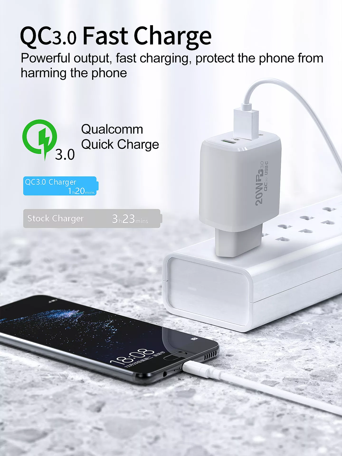 20W PD Fast Charging Adapter for Smart Watch and Multiple Phones A C Power Socket Home