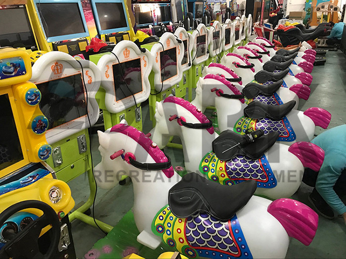 Indoor Touch Screen Kiddy Ride Machine , Crazy Horse Car Racing Swing Video Game Machine