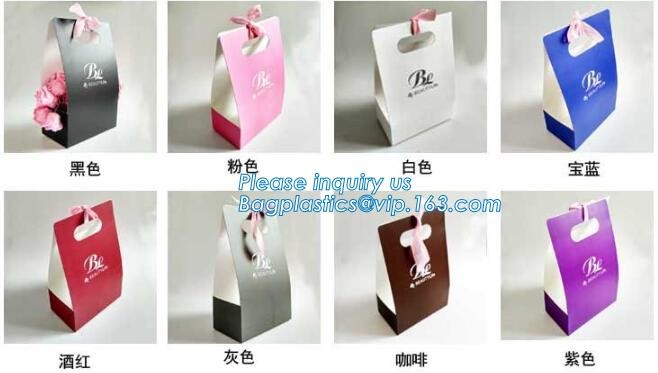 Customized Red Printed Kraft Paper Shopping Bag with Ribbon Handles and Bowknot,Kraft Paper Shopping Bag with Kinds off