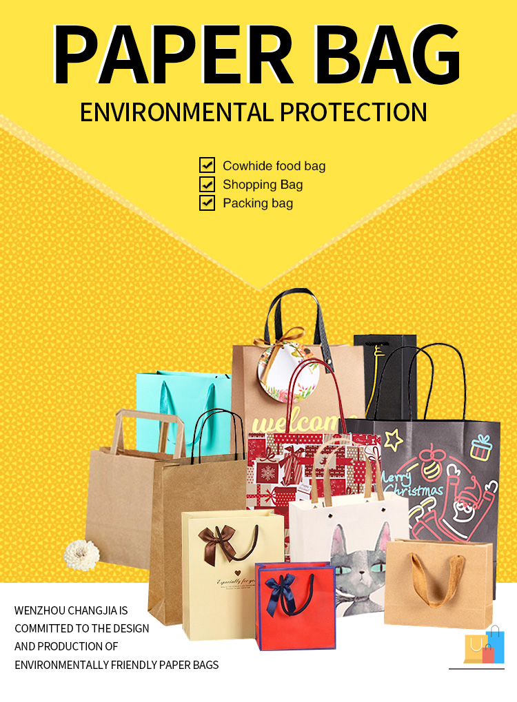 Brown Kraft Paper Dinosaur Hand Printed Cartoon Shopping Bag for Clothing in Shopping Mall