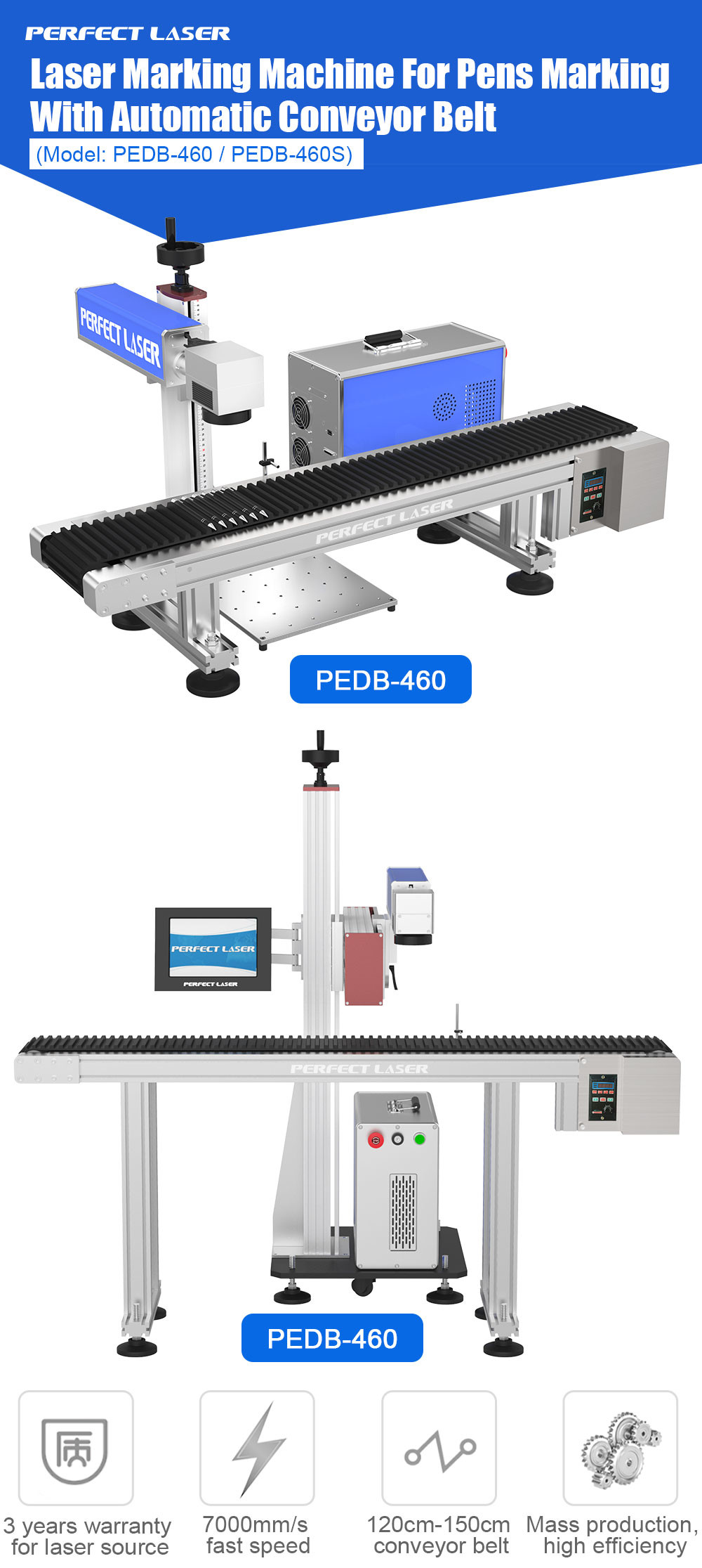 220V Automatic fiber Laser Marking Machine with Customized Conveyor Belt PEDB-460