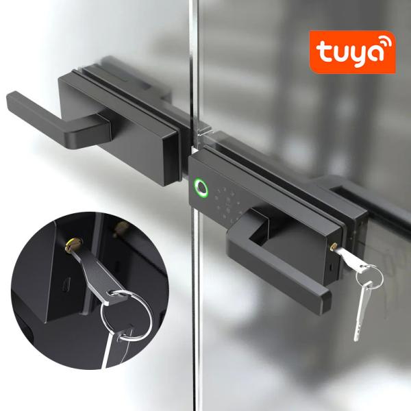 Digital Tuya Handle Smart Glass Door Lock Aluminium Alloy Fingerprint IC Card