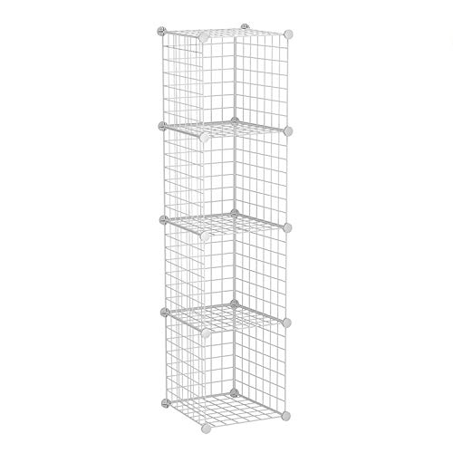 White Multi Use DIY 4 Cube Metal Wire Powder Coated Storage Shelves